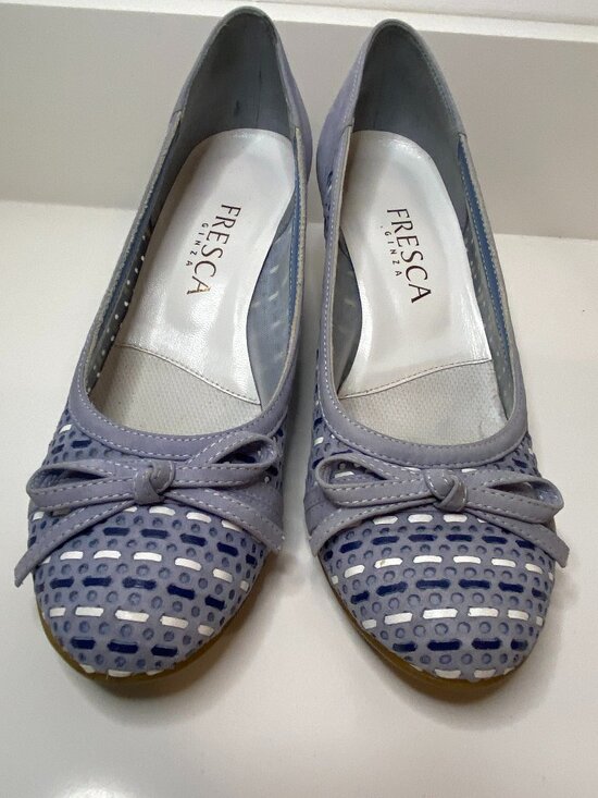 Ginza Yoshinoya Shoes - FRESCA Ginza Yoshinoya Japan Lavender Leather Wedge Pumps 23cm US 6